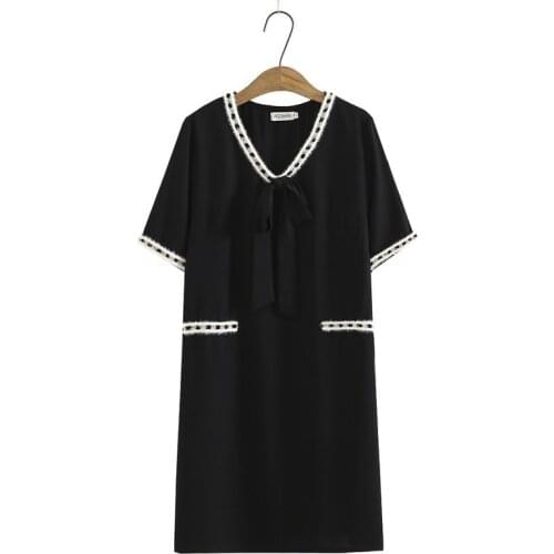 Plus Size XL-3XL V-neck Womens Black Dress Vintage A-line Vintage Mini Dresses Casual Vintage Vestidos