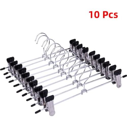10PCS Stainless Steel Trousers Rack Clip Anti-slip Clothespin Pants Clamp Clothes Hanger Blue And Black