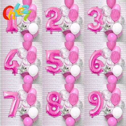 12Pcs Pink Girl Birthday Balloons Set Number 123 Year Helium Pure Confetti Latex Balloon Baby Shower Party Decorations Kids Toy