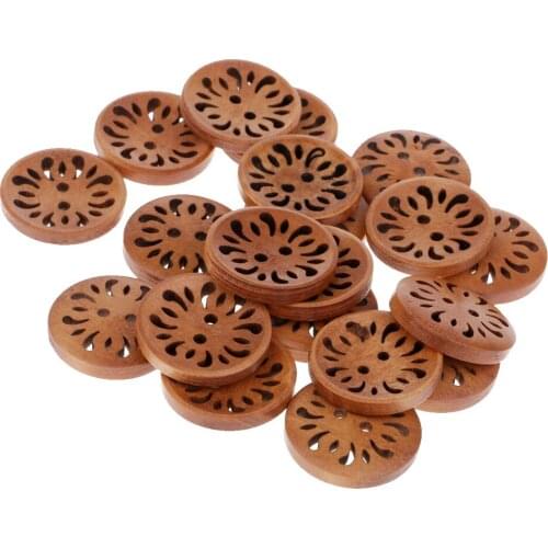 20pcs Vintage Wooden Buttons Hollow Flower Buttons For Sewing Scrapbooking DIY Clothing Accessories