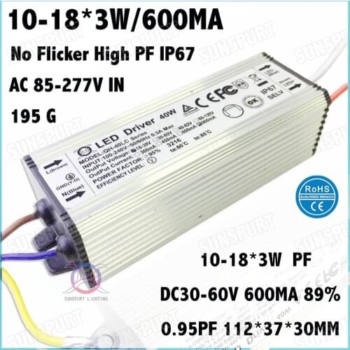 3 Pcs No Flicker PFC IP67 40W AC85-277V LED Driver 10-18x3W 600mA DC30-60V Constant Current Power For Ceiling Lamp Free Shipping