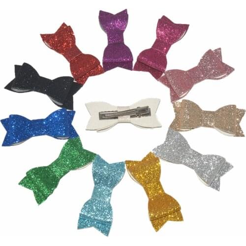 30pcs/lot Glitter Synthetic PU Leather Hair Bow With Clips Girl Head Band Hairpin Accessories