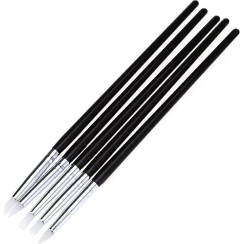 5pcs Pro Nail Art Carving Pen Kit Silicone Head Wooden Handle Painting Brushes for 3D DIY Effect Shaping Manicure Tools