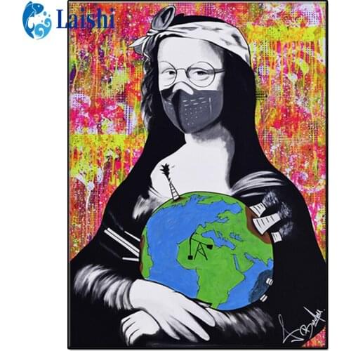 5D DIY Abstract creative art, Mona Lisa Diamond Painting Cross Stitch Kit Full round Drill Embroidery Mosaic Gift Home Decor