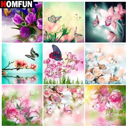 HOMFUN Diamond Embroidery DIY Diamond Painting Cross Stitch Kit "Butterfly flower" 5D Needlework Diamond Home Decoration