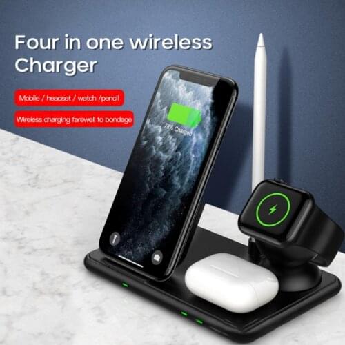 15W Qi Fast Wireless Charging Docks Foldable Protable 4 In 1 Wireless Charger For Apple Watch 6 5 4 Airpods Pro iPhone 12 11 XS