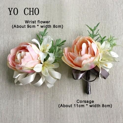 YO CHO Wedding Bridesmaids Brooch Flower Boutonniere Corsage Pin Wedding Silk Flower Wedding Corsage Flower Marriage Accessories