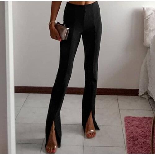 Elastic Slim Pants Women Zipper Split Trousers High Waist Casual Pencil Pants Female Summer Elegant Skinny Ladies Trousers 2021