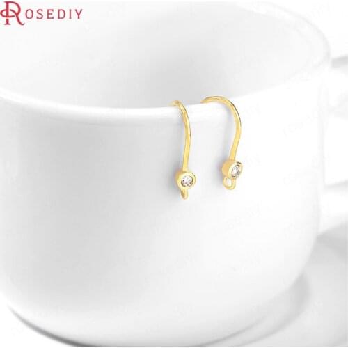 C900)6 pieces 9x14mm 24K Gold Color Brass and Zircon Earring Hooks High Quality Diy Jewelry Findings Accessories