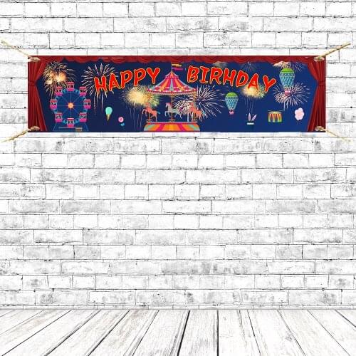 Circus Theme Birthday Party Banners Rustic Circo Background Banner Posters With Grommets Fireworks Carrousel Balloon Wall Decors