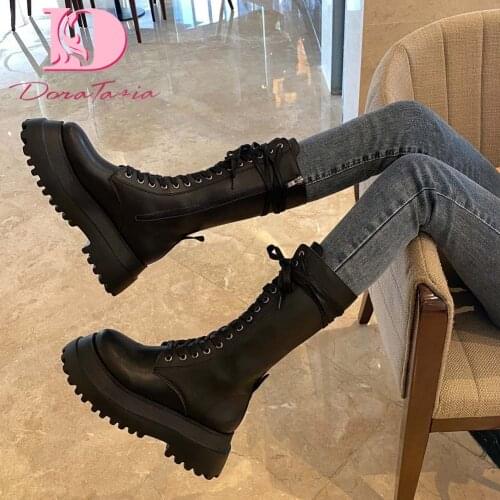 Brand Design Ladies Chunky High Heels Motorcycle Boots Fashion Platform Zip Boots Women 2020 Trendy Street Party OL Shoes Woman