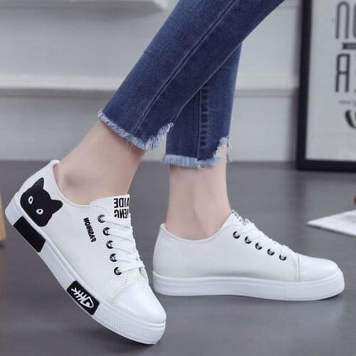 Fashion Women Shoes White Sneakers Women Canvas Shoes Cute Cat Casual Vulcanize Shoes Spring Summer Flat Shoes Tenis Feminino