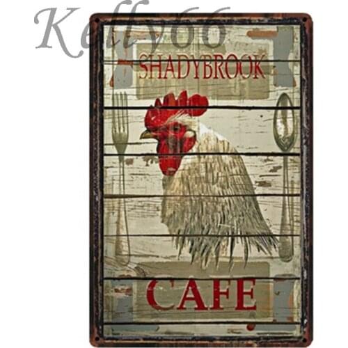 [ Kelly66 ] Rooster Cafe Vintage Tin Sign Wall Art Iron Painting Decor 20*30 CM Size y-1444