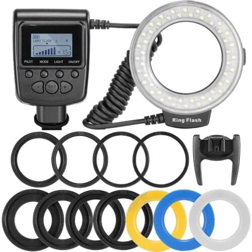RF-550D 48pcs Macro LED Ring Flash Bundle with 8 Adapter Ring for Canon Nikon Pentax Olympus Panasonic DSLR Camera Flash V HD130