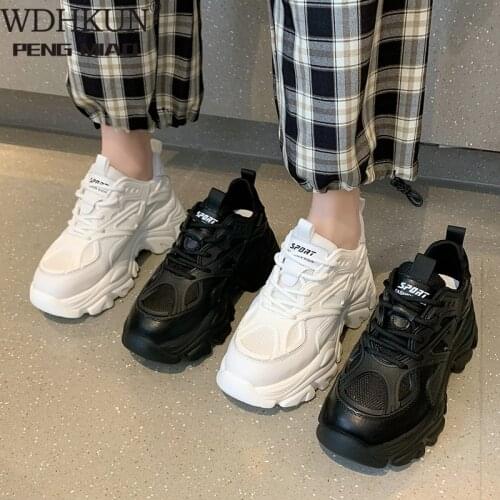 WDHKUN 2021 Korean Women Sneakers Thick Bottom Vulcanize Outdoor Breathable Height Increasing Shoes Chunky Female Casual Shoes