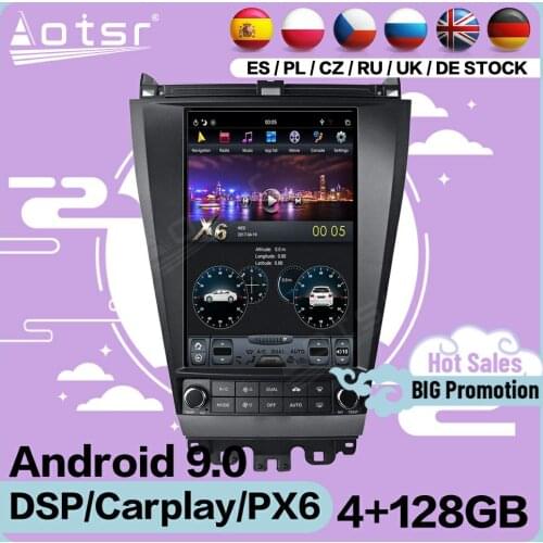 4+128G Tesla Screen Multimedia Stereo Android 9 Player For Honda Accord 2003 2004 2005 2006 2007 GPS Video Audio Radio Head Unit