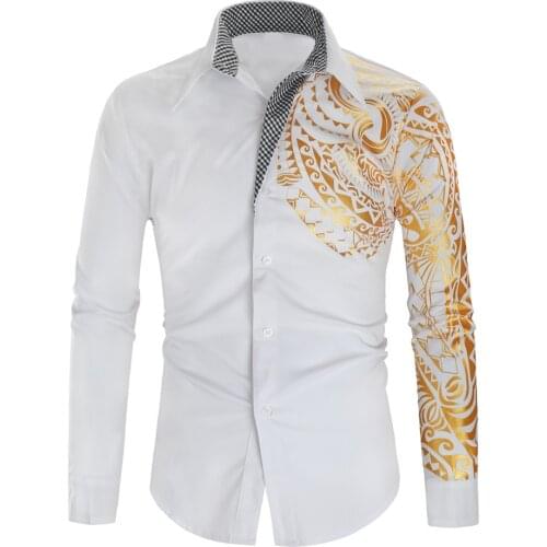 2021 large size shirt men, ethnic dragon-print hot gold-rimmed long-sleeved shirt men, loose tops, mens shirts