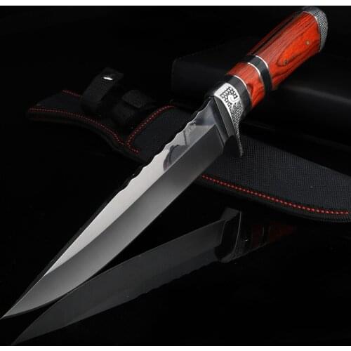 Outdoor knife wooden handle corrugated blade short knife wild hunting survival knife camping multifunctional small knife