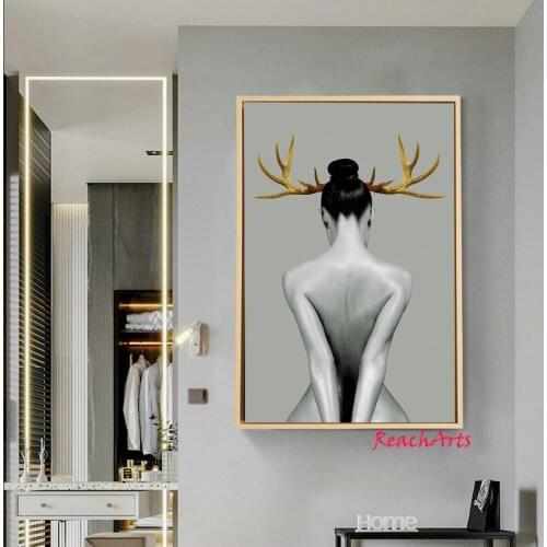 Wall Art Home Decoration Canvas Quote Art Picture Nice Modern Nude Girl Hand Painted Artwork Vertical Large For Bedroom