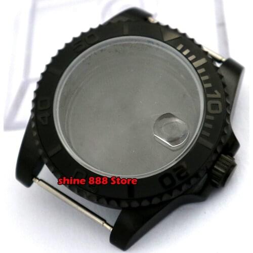 Newest 40mm stainless black PVD CASE hardened mineral sapphire glass fit for 2836 Miyota 82 NH35 NH36 movement Mens Watch Case