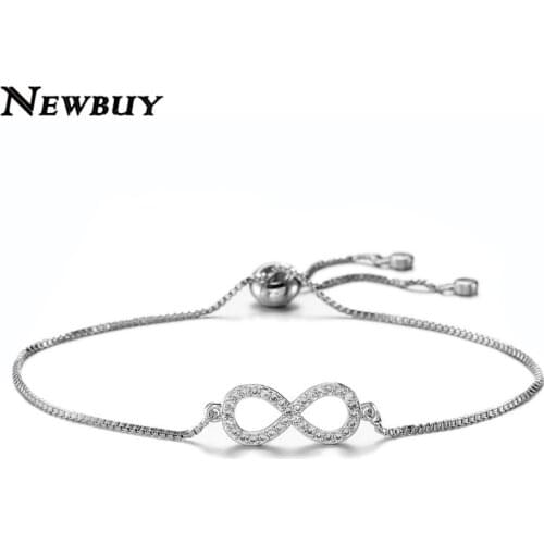 NEWBUY 2020 Trendy 8 Shape Infinity Charm Bracelets For Women Silver Color Clear Cubic Zirconia Inlay Bracelets Adjustable