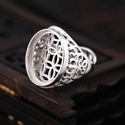 Sterling 925 Silver Engagement Wedding Ring Fit 16x18.7mm Oval Cabochon Semi mount Ring Setting Anniversary Filligree Shape