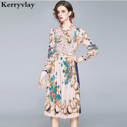 Autumn Goth Floral Printed Pleated Women Dress Robe Femme T 2021 Elegant Party Dress Dames Jurken Ropa Mujer Talla Grande K8628