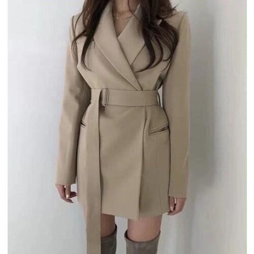 2020 Autumn Winter Womens Blazers Sashes Jackets Notched Outerwear England Style Cardigan Tops Dress Suit Blazer Femme Feminino