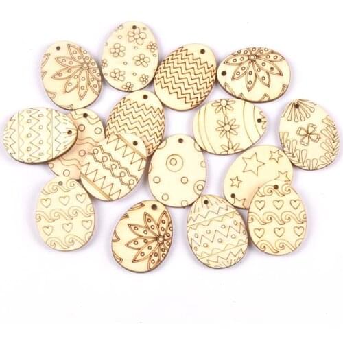 25pcs mix Easter Egg pattern Natural wood pendant Scrapbooking Carft for Home Drop Hanging decoration diy 30x39mm mt2565