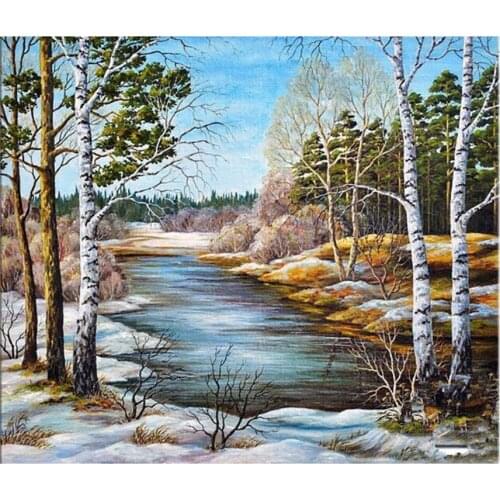 Craft Needlework Diy landscape Diamond Painting Winter snow river scene Diamond Embroidery full round Drill Mosaic Picture AS859