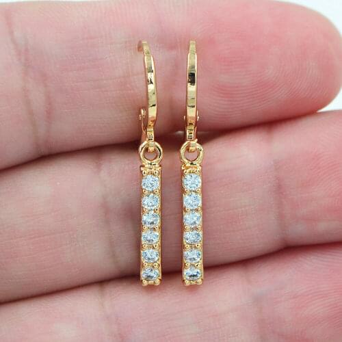 Gold Color Clear Zircon Fashion Stick Dangle Earrings For Women Party Jewelry