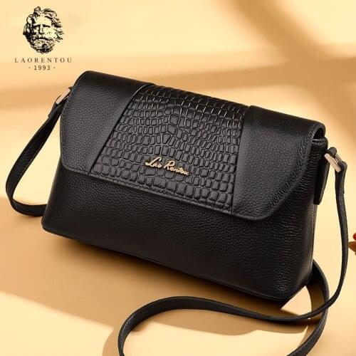 LAORENTOU Genuine Leather Female Aligator Shoulder bags High Quality Women Messenger Bag Elegant Lady Luxury Crossbody Bag