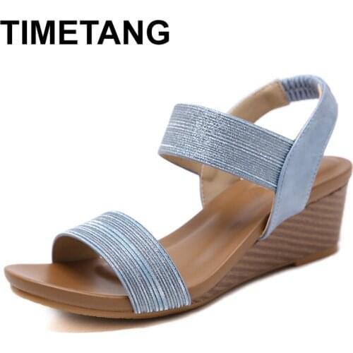 TIMETANGWomen sandals 2020 new wedge shoes for women summer elastic casual gladiator platform sandals with wedge heel sandalias