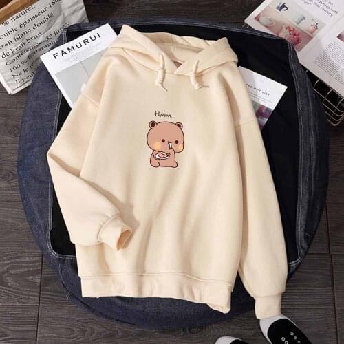 Cartoon Bear Oversized Graphic Hoodie Harajuku Kawaii Jacket Black Pullover Hoodie Cute Clothes Winter Long Sleeve Streetwear