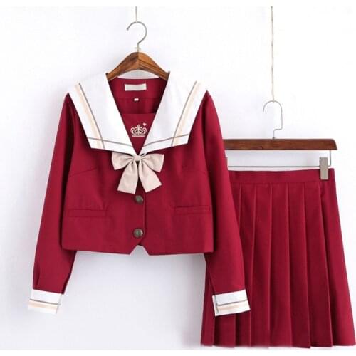 2021 New Red JK uniform Autumn Summer Short/long Sleeve Japanese School Uniforms For Girls Sailor Pleated Skirt JK Sets Uniform