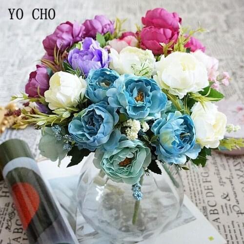YO CHO High Quality Artificial Rose Peony Flowers 7 Heads 30CM Small Peony Bouquet DIY Home Wedding Party Decor Fake Silk Flower