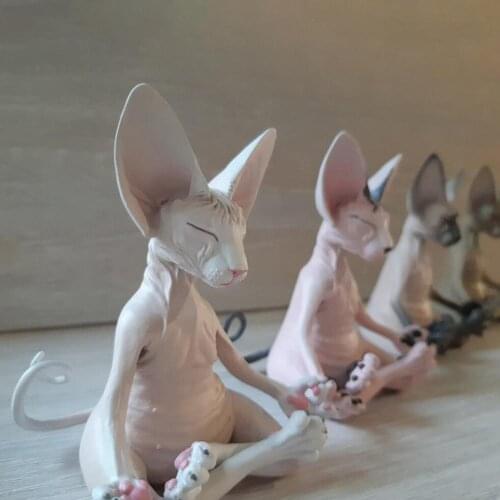 Zen Garden Cat Statue Home Decor Hairless Sphynx Resin Sculpture Model Cut Pet Animal Statue Home Decoration