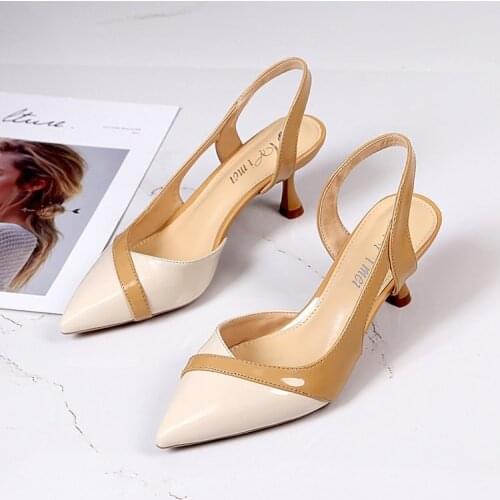 Hot Sale Summer Spring Classic Women Sandals PU Leather Pointed Toe Mid Heel Sandals Fashion Wedding Dress Shoes Women563