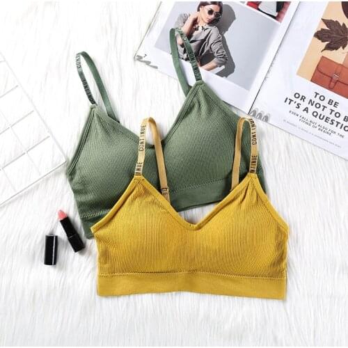 Women Adjust Letter Straps Tube Tops Push Up Padded Bras Elastic Waistline Underwear Tops Solid Color Sleep Bras Underwear