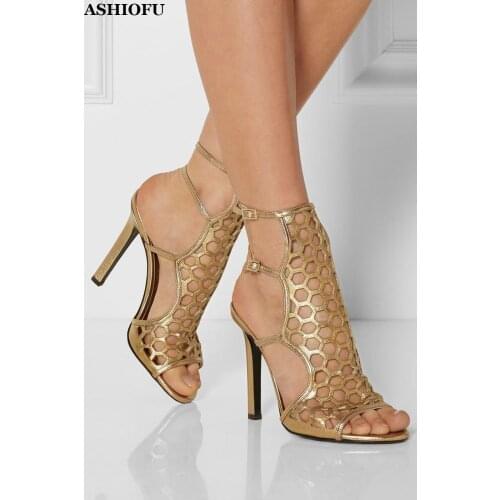 ASHIOFU Handmade Real Photos Womens High Heel Sandals Slingback Peep-toe Party Prom Shoes Plus Size Evening Fashion Sandals