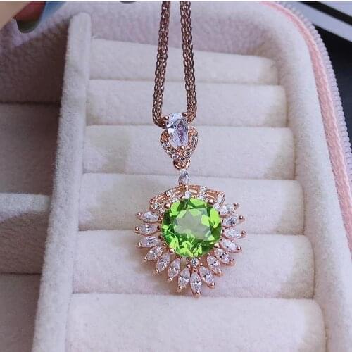 Luxurious Shine flowers Natural green Emerald gem necklace pendant S925 silver natural gemstone pendant girl party gift jewelry