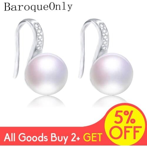 BaroqueOnly Real freshwater pearl earrings women,wedding natural pearl earring 925sterling sliver trendy girl birthday best gift