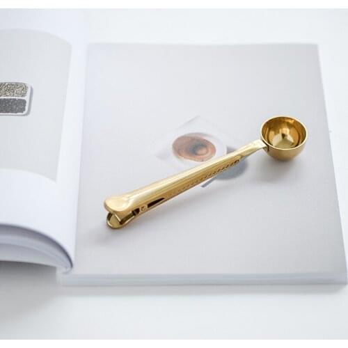 Golden Coffee Measuring Spoon Danish Brass Baking Tools Milk Powder Spoon Tea Spoon Sealing Clip