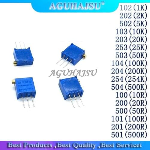10pcs 3296 3296X series resistanceohm Trimpot Trimmer Potentiometer 1K 2K 5K 10K 20K 50K 100K 200K 500K 1M ohm 100R 200R 500R