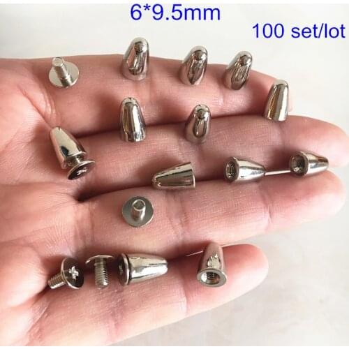 100 Sets Small Bullet Spike Rivet Studs,6*9.5mm Screw in Rivets,Rock Spike DIY Findings Punk Style - Free Shipping