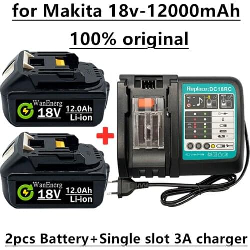2021 Makita bl1880 bl1860 bl1830 rechargeable battery + charger 3a, 2, 18V, 12.0ah, 12000mah Li ion battery, power tools