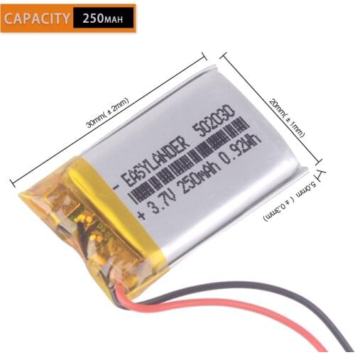 3.7V 250mAh 502030 Lithium Polymer Li-Po li ion for recorder datacam registrar keychain alarm