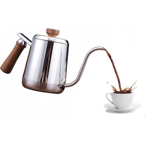 300/600ml Stainless Steel Silver Coffee Kettle Long Narrow Gooseneck Spout Pour Over Thin Mouth Retro Tea Pot with Scale