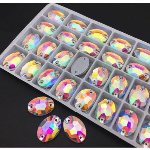 3210 All Sizes AB Oval Crystal Flatback Sew On Rhinestone 2 Holes Strass Stones For Garment Decoration