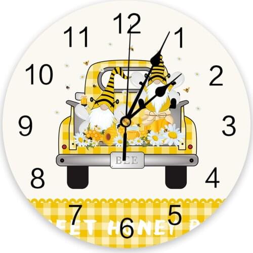 Bee Dwarf Truck Daisy Yellow Plaid Wall Clock Round Style Fashion Modern Design Wall Clock Home Living Room Bedroom Decoration